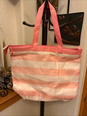 NWOT Victoria's Secret Pink and White Striped  Cooler Beach Tote